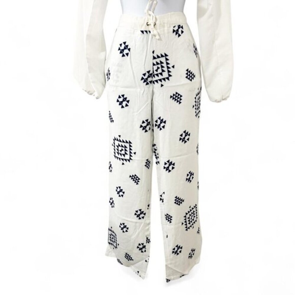 Y2K Boho Chic Soleil Wide Leg Printed Pants Western Beach Country Size XS